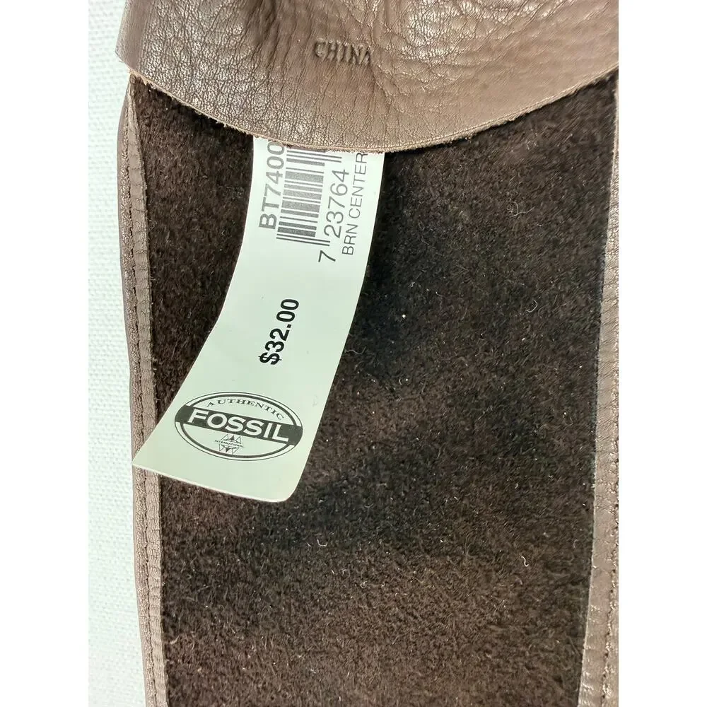 Fossil Wide Brown Leather Belt Size Small NWT Silver Tone Buckle 33” Boho